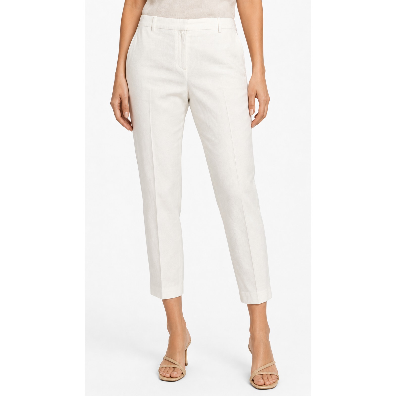 Theory Womens Ivory Cream Linen Blend Cropped Tailored Side Pocket Pants Size 14
